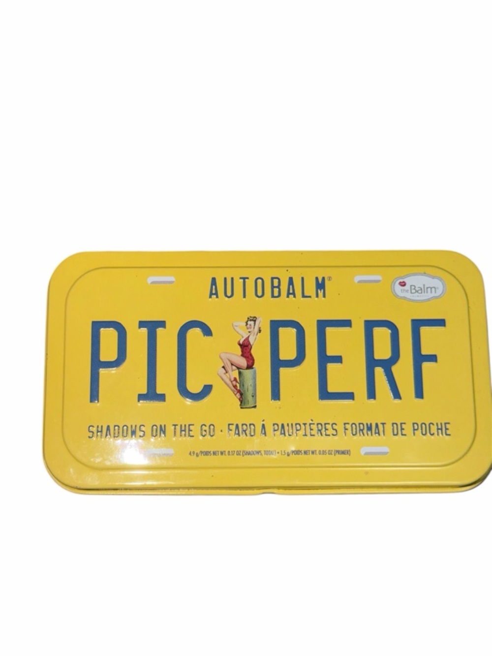 theBalm PIC PERF Mini Eyeshadow Tin in Bright Yellow with Blue Lettering